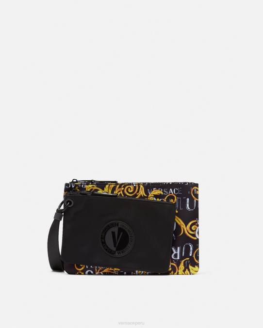 Versace accesorios hombres bolso de mano Couture con doble logo y emblema en V 6BPV2497 oro negro