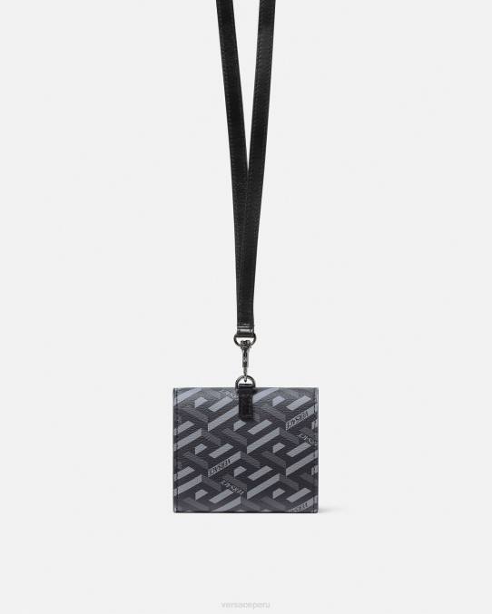 Versace accesorios hombres cartera triple con firma la greca 6BPV1653 negro y gris