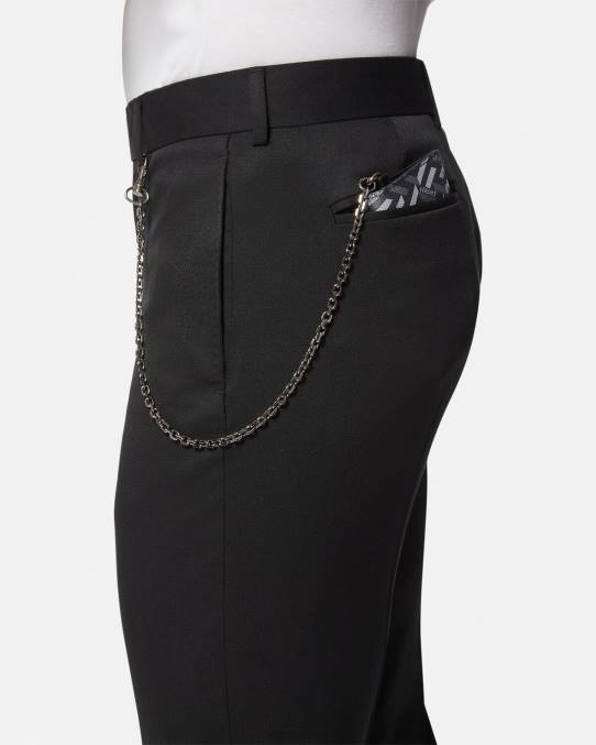 Versace accesorios hombres tarjetero con cadena y firma la greca 6BPV1652 negro y gris