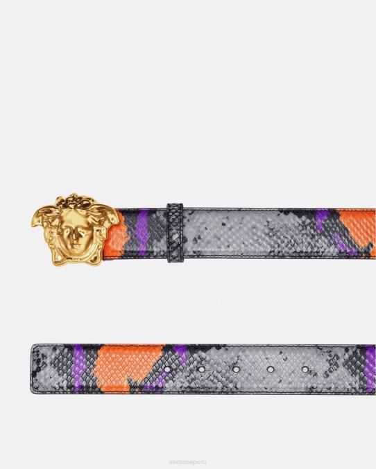 Versace accesorios hombres cinturón de piel con estampado de Medusa y pitón 6BPV1631 multicolor