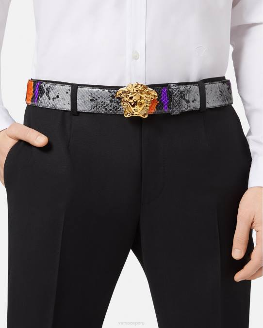 Versace accesorios hombres cinturón de piel con estampado de Medusa y pitón 6BPV1631 multicolor