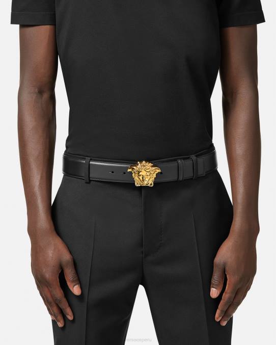 Versace accesorios hombres cinturón de piel de medusa 6BPV1620 negro