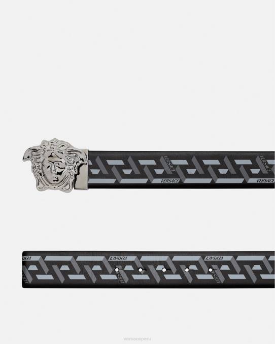 Versace accesorios hombres cinturón reversible con medusa la greca 6BPV1628 negro y gris