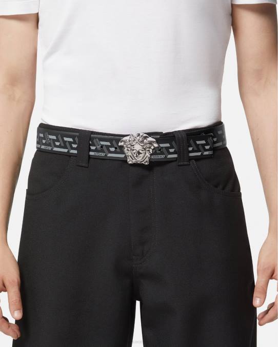 Versace accesorios hombres cinturón reversible con medusa la greca 6BPV1628 negro y gris