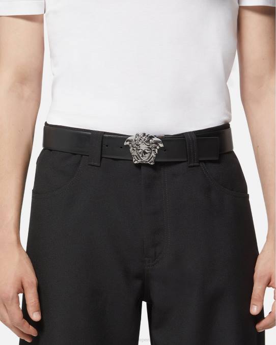 Versace accesorios hombres cinturón reversible con medusa la greca 6BPV1628 negro y gris
