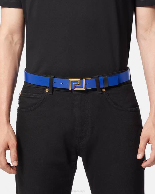 Versace accesorios hombres cinturón reversible de piel con greca 6BPV1626 azul