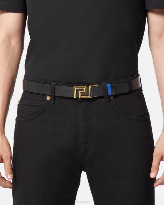 Versace accesorios hombres cinturón reversible de piel con greca 6BPV1626 azul