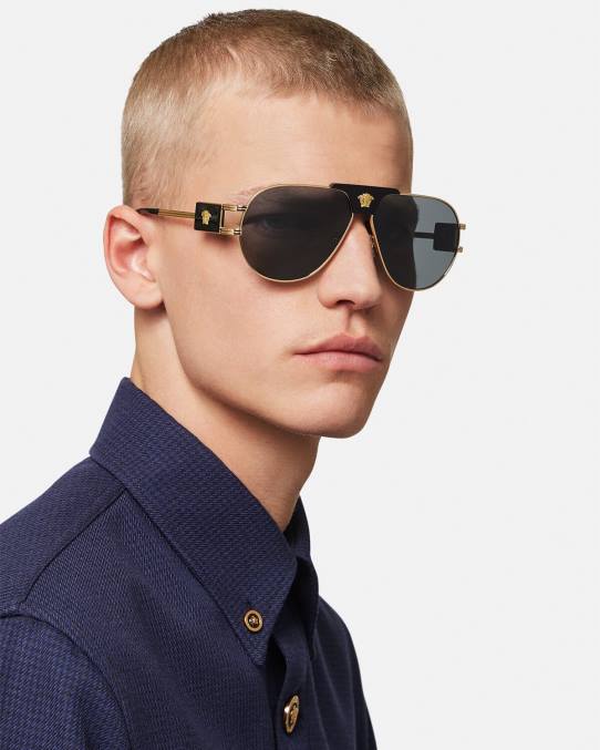 Versace accesorios hombres gafas de sol de aviador de proyecto especial 6BPV1667 negro