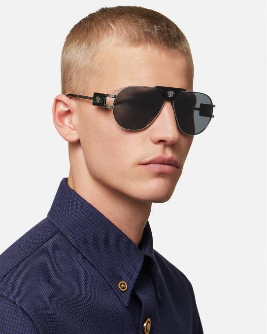 Versace accesorios hombres gafas de sol de aviador de proyecto especial 6BPV1668 negro