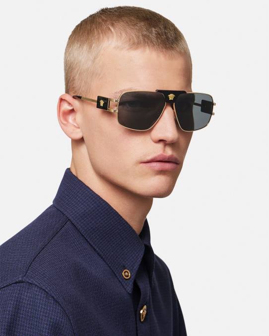 Versace accesorios hombres gafas de sol de aviador de proyecto especial 6BPV1672 negro