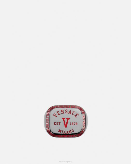 Versace accesorios hombres anillo con logo universitario 6BPV1698 metálico y rojo