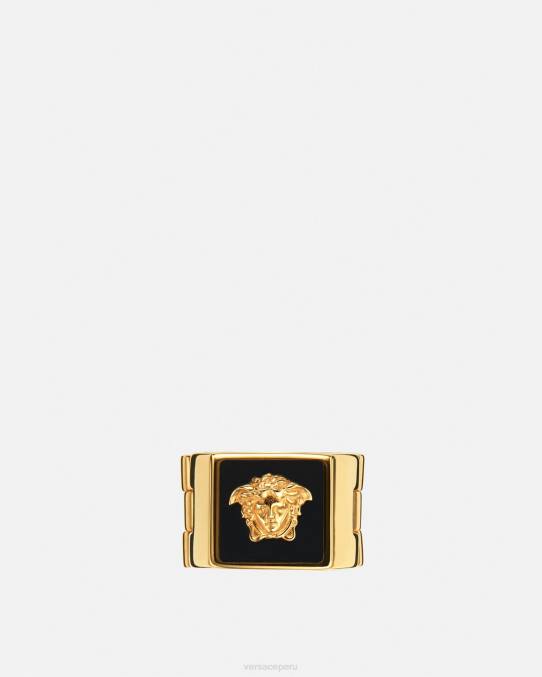 Versace accesorios hombres anillo con medusa esmaltada 6BPV1697 oro negro