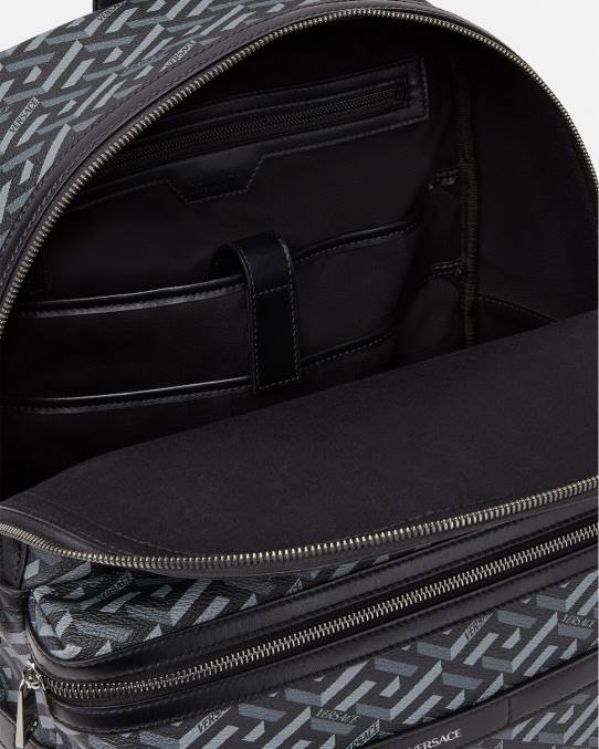 Versace bolsas hombres mochila con la firma la greca 6BPV1487 negro y gris