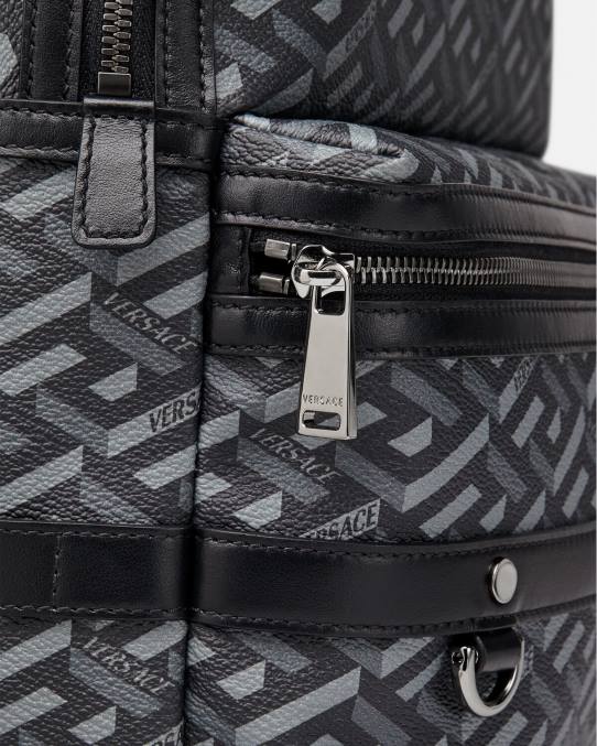 Versace bolsas hombres mochila con la firma la greca 6BPV1487 negro y gris
