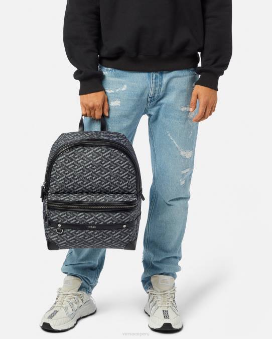 Versace bolsas hombres mochila con la firma la greca 6BPV1487 negro y gris