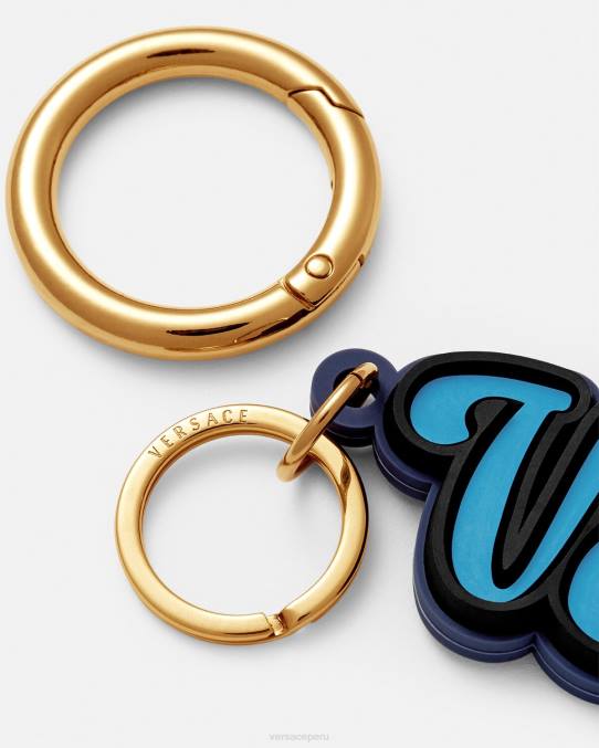 Versace accesorios hombres llavero de silicona con logo universitario 6BPV1655 azul