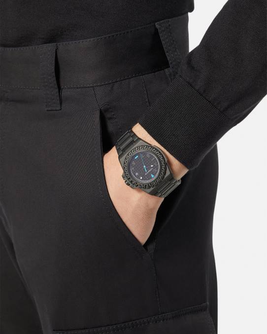 Versace accesorios hombres reloj de reacción de greca 6BPV1711 negro