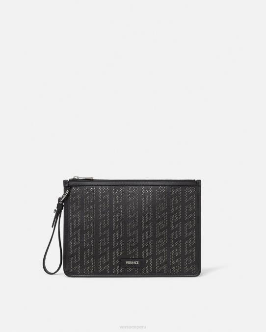 Versace bolsas hombres bandolera con greca y tachuelas 6BPV1475 negro