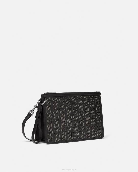 Versace bolsas hombres bandolera con greca y tachuelas 6BPV1475 negro