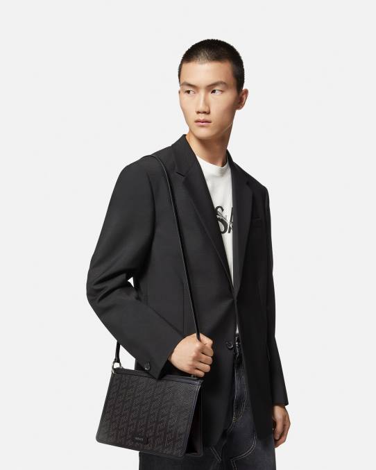 Versace bolsas hombres bandolera con greca y tachuelas 6BPV1475 negro