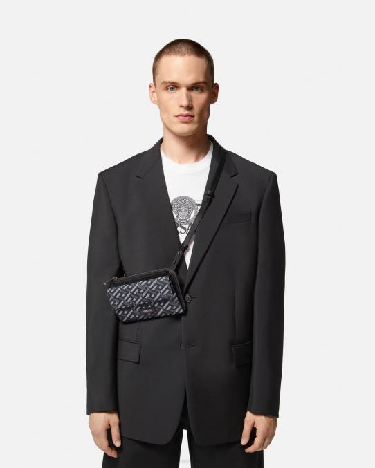Versace bolsas hombres bolso bandolera con firma la greca 6BPV1484 negro y gris