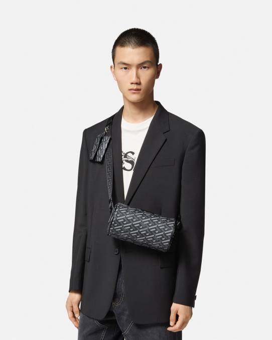 Versace bolsas hombres bolso bandolera con firma la greca 6BPV1485 negro y gris