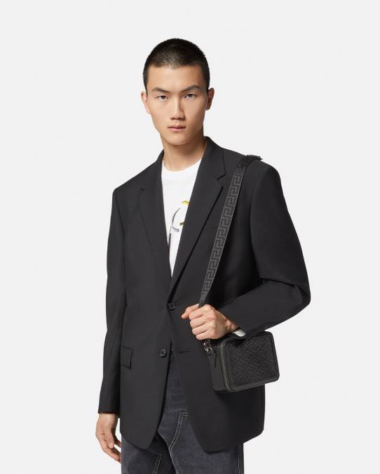 Versace bolsas hombres bolso bandolera pequeño con firma la greca 6BPV1479 negro