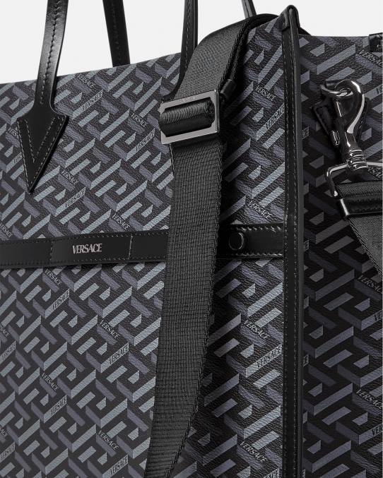 Versace bolsas hombres bolso tote alto con firma la greca 6BPV1476 negro y gris