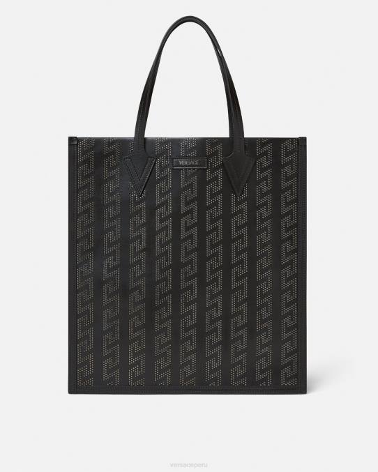 Versace bolsas hombres bolso tote alto con greca y apliques 6BPV1489 negro