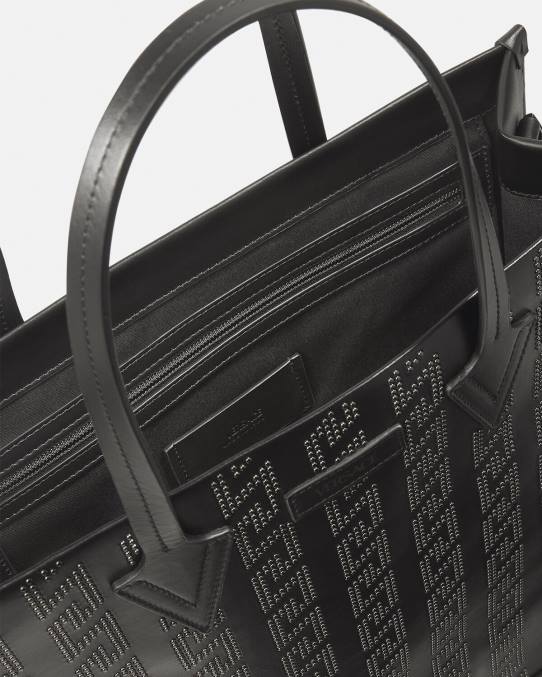 Versace bolsas hombres bolso tote alto con greca y apliques 6BPV1489 negro