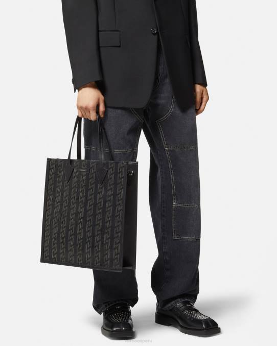 Versace bolsas hombres bolso tote alto con greca y apliques 6BPV1489 negro
