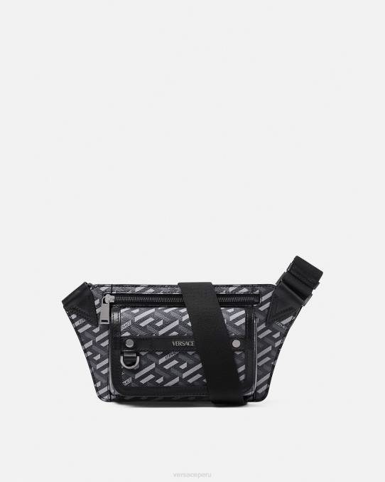 Versace bolsas hombres riñonera con firma la greca 6BPV1486 negro y gris