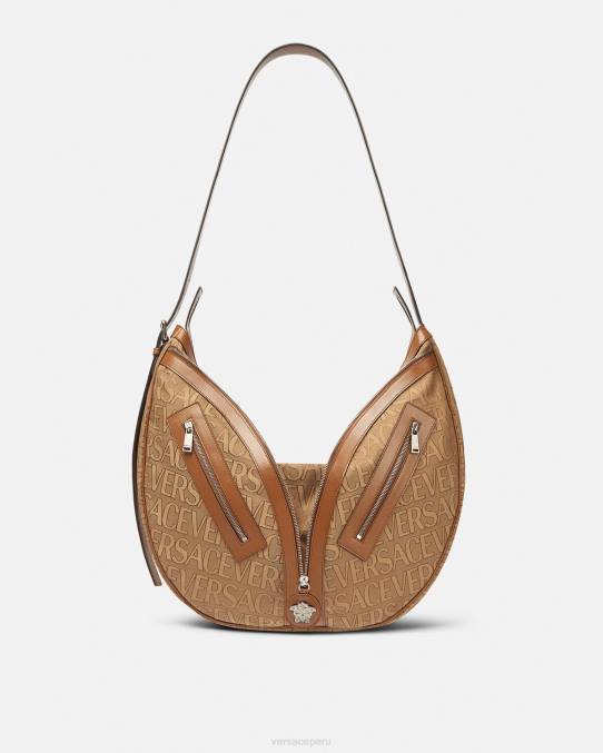 Versace bolsas hombres bolso hobo grande con repetición en toda la prenda 6BPV1499 marrón