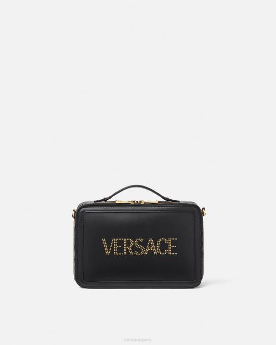 Versace bolsas hombres bolso messenger con logo y tachuelas 6BPV1502 negro