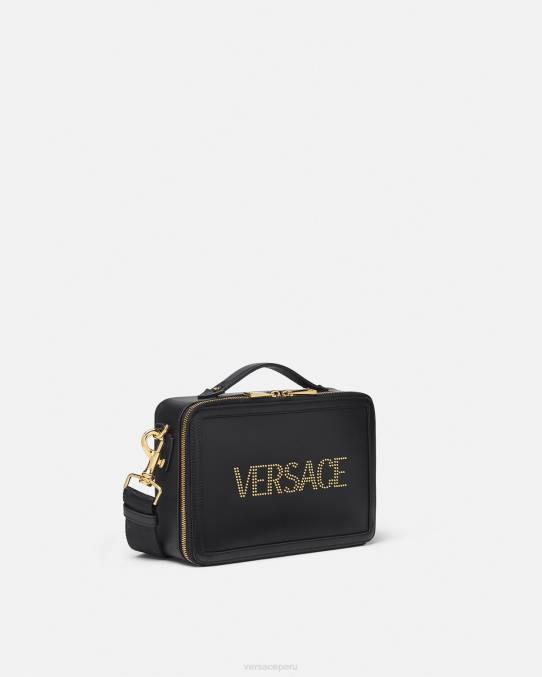 Versace bolsas hombres bolso messenger con logo y tachuelas 6BPV1502 negro