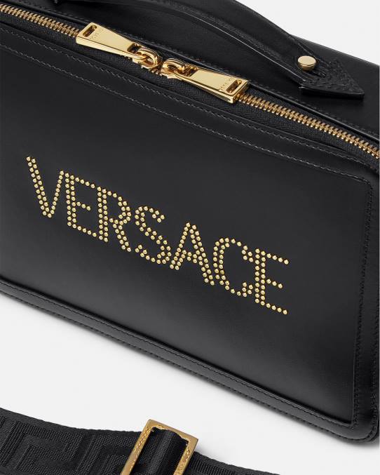 Versace bolsas hombres bolso messenger con logo y tachuelas 6BPV1502 negro