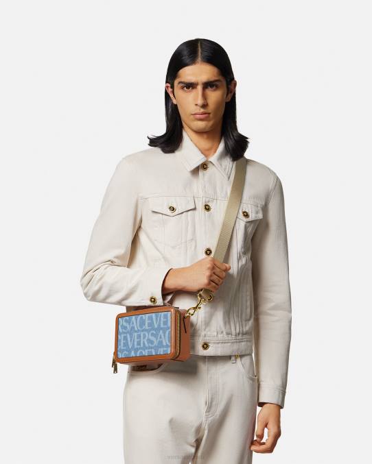 Versace bolsas hombres bolso tipo mensajero pequeño por toda la prenda 6BPV1494 azul