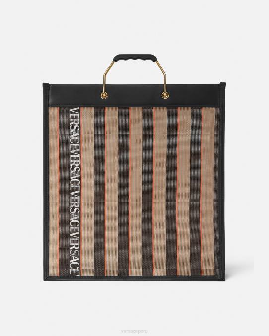 Versace bolsas hombres bolso shopper a rayas 6BPV1510 negro y beige