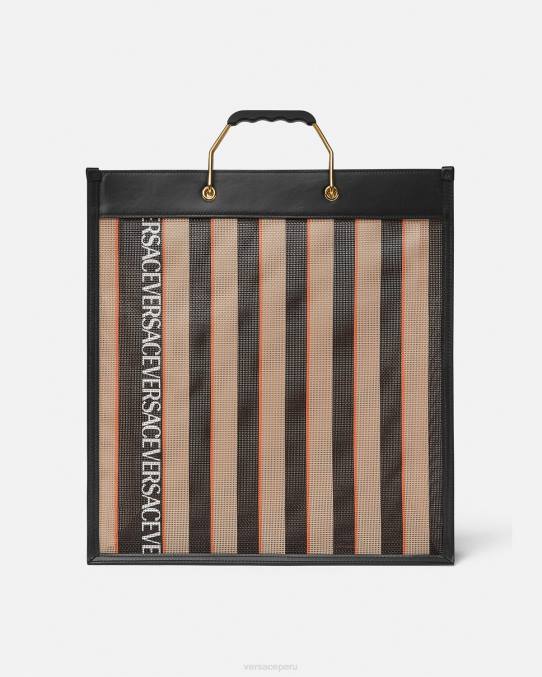 Versace bolsas hombres bolso shopper a rayas 6BPV1510 negro y beige