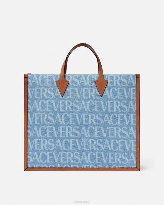 Versace bolsas hombres bolso tote de mezclilla en toda su extensión 6BPV1505 azul