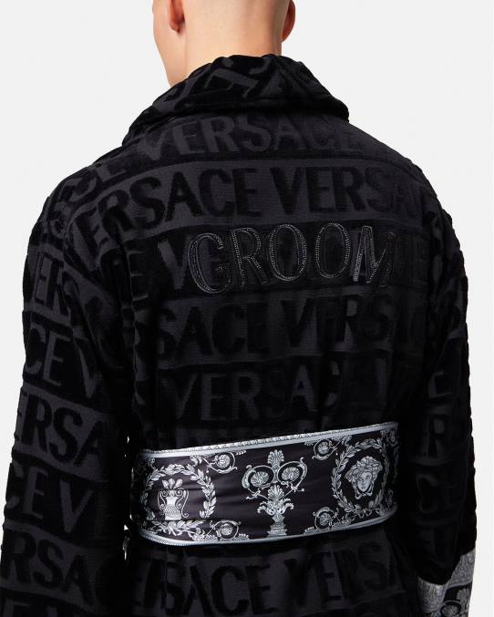 Versace ropa interior y ropa de playa hombres albornoz de novio cristal i barroco 6BPV1743 negro
