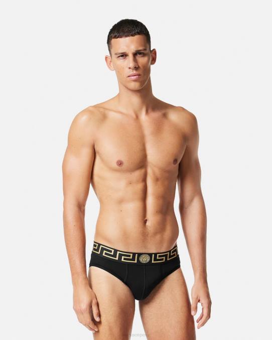 Versace ropa interior y ropa de playa hombres calzoncillos con borde de greca 6BPV1785 negro