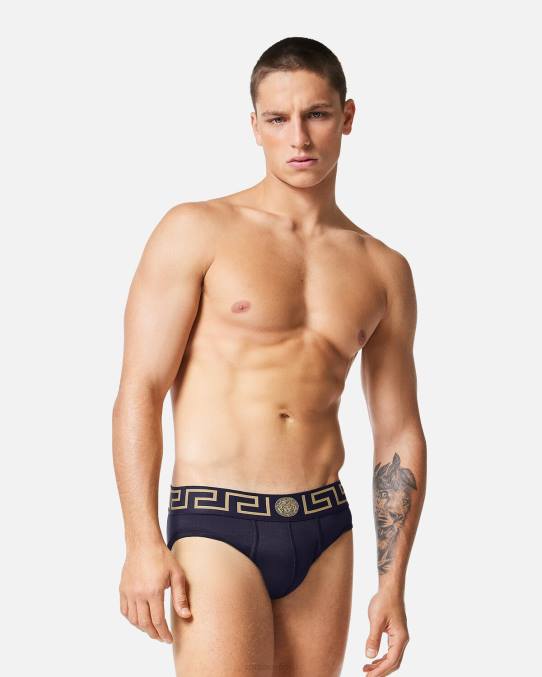 Versace ropa interior y ropa de playa hombres calzoncillos con borde de greca 6BPV1786 azul