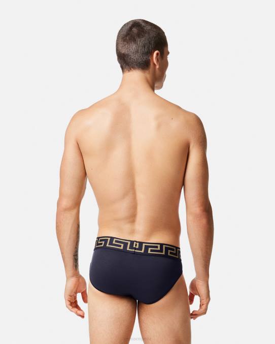 Versace ropa interior y ropa de playa hombres calzoncillos con borde de greca 6BPV1786 azul