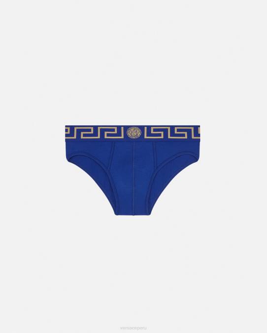 Versace ropa interior y ropa de playa hombres calzoncillos con borde de greca 6BPV1787 azul