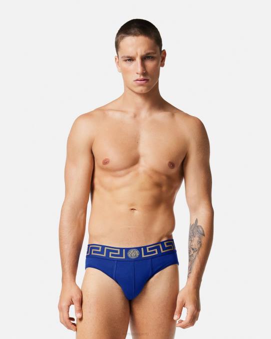 Versace ropa interior y ropa de playa hombres calzoncillos con borde de greca 6BPV1787 azul