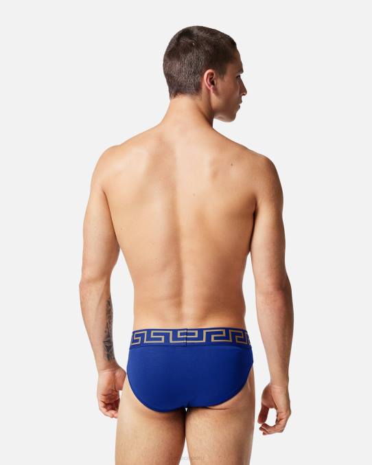 Versace ropa interior y ropa de playa hombres calzoncillos con borde de greca 6BPV1787 azul