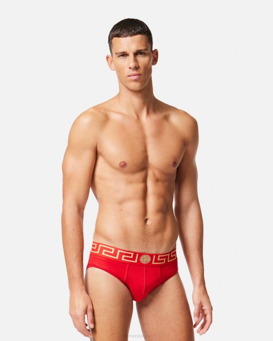 Versace ropa interior y ropa de playa hombres calzoncillos con borde de greca 6BPV1788 rojo