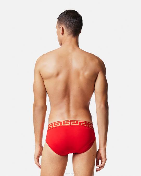 Versace ropa interior y ropa de playa hombres calzoncillos con borde de greca 6BPV1788 rojo