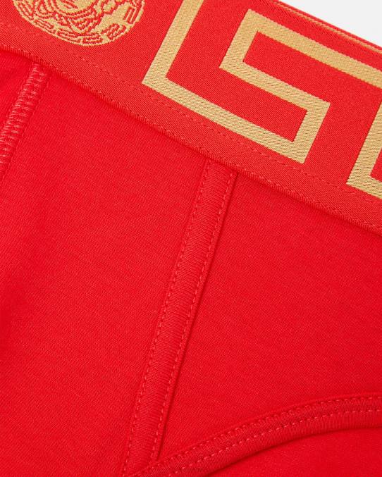 Versace ropa interior y ropa de playa hombres calzoncillos con borde de greca 6BPV1788 rojo